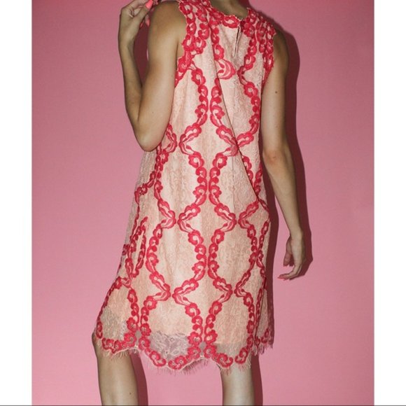 M.S.S.P. Max Studio Peach/Red Lace Trapeze Dress M - Picture 3 of 8